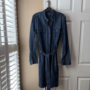 Lauren Ralph Lauren Dark Indigo Denim Shirt Dress with Tie Belt